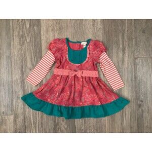 Matilda Jane Davina Dress Friends Forever 18-24 Months Pink Teal Christmas